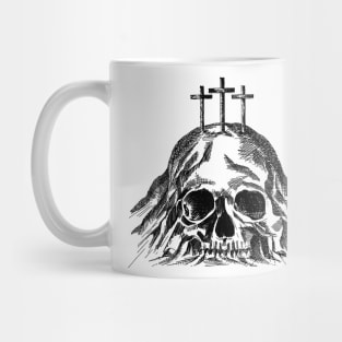 Mount Calvary near Jerusalem, in the shape of a skull, three crosses on top Mug